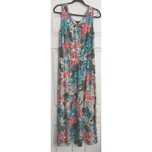 Talbots Maxi Dress Petite Women's Size MP Floral Jungle Jersey Sleeveless Pre-ow
